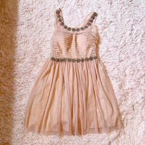 City Studio Peach Beaded Princess Hoco Whimsical Princess Babydoll Formal Dress